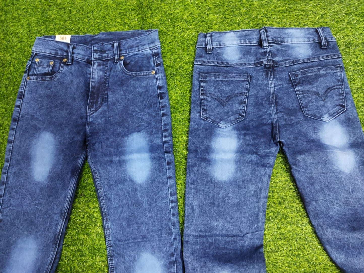 Stone-Washed Stretch Denim Jeans