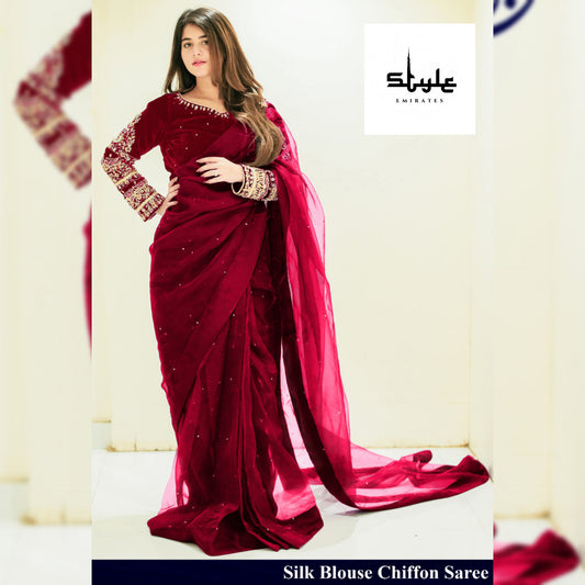 Stitch Chiffon Saree Fancy